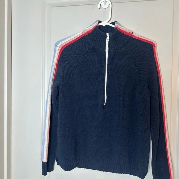 Marine Layer Archive Invierno Quarter Zip Cotton/Wool Navy Stripe Sweater, XS